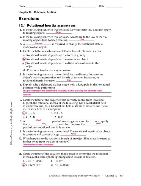 conceptual physics answer key